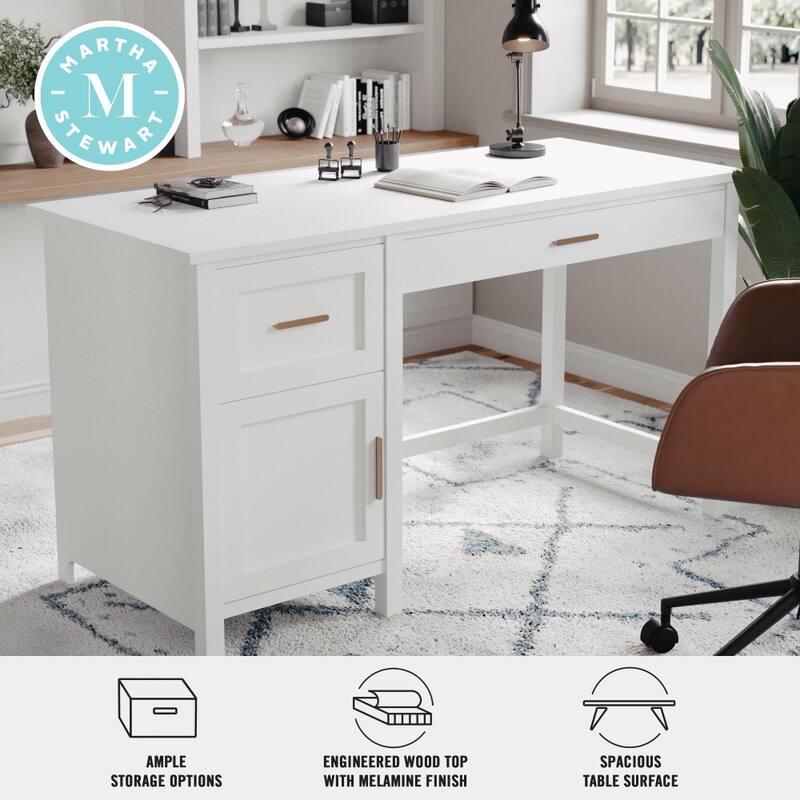 Martha Stewart Shaker Style Wood Home Office Desk with Storage Cabinet and 2 Drawers