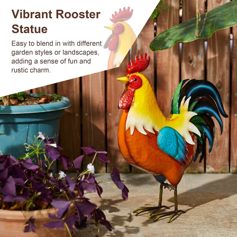 Glitzhome 21"H Metal Patriotic Rooster Porch Decor Statue