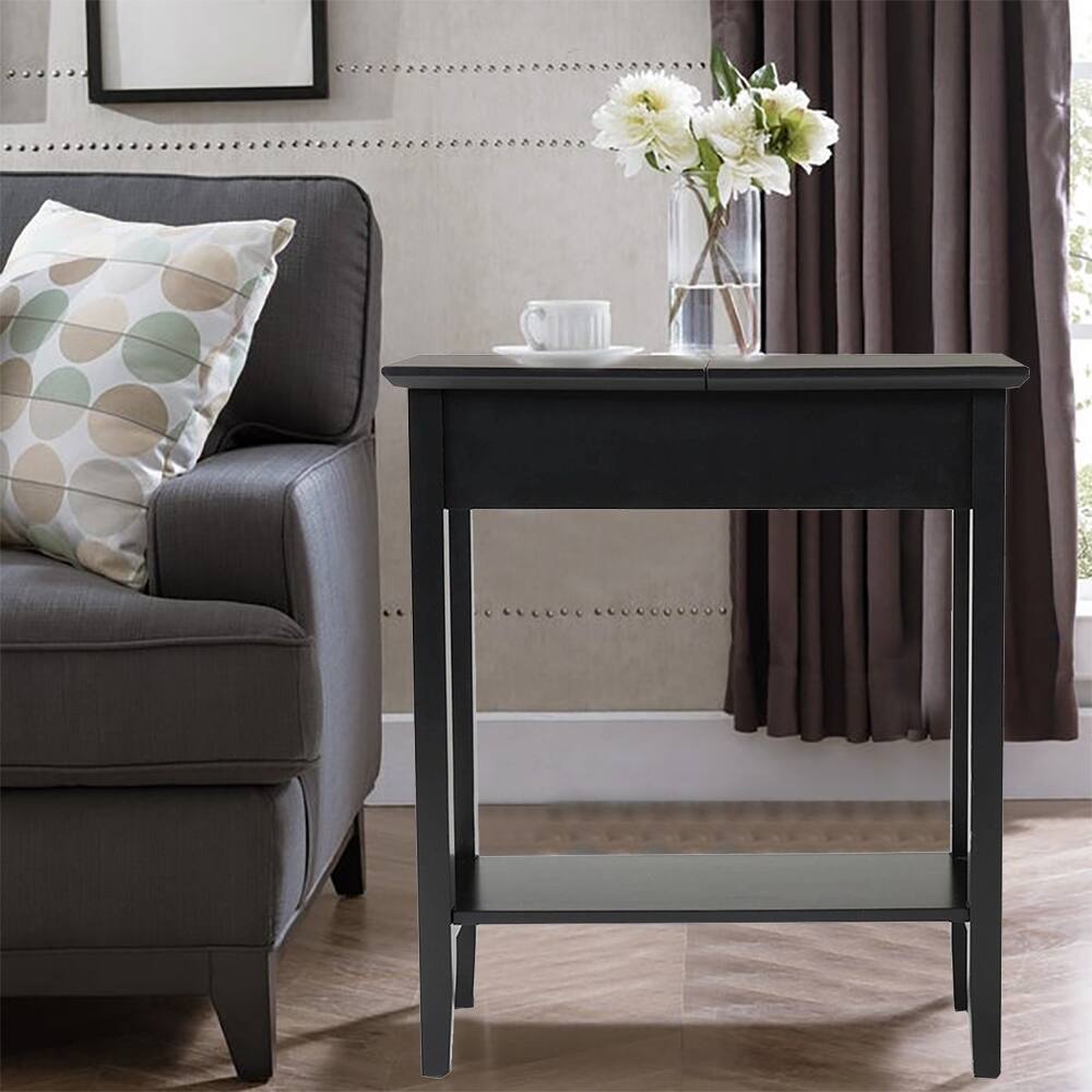22.75 in. Black MDF Wood Hinged Flip-Top Side Table End Table
