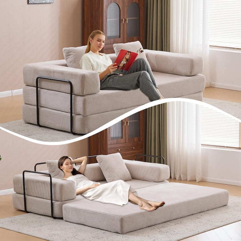 Floor Couch,Compression Sofa,Convertible Floor Sofa Bed-with Pillow Back Support Armrest,Comfy Futon Couch Lounge Sleeper Bed