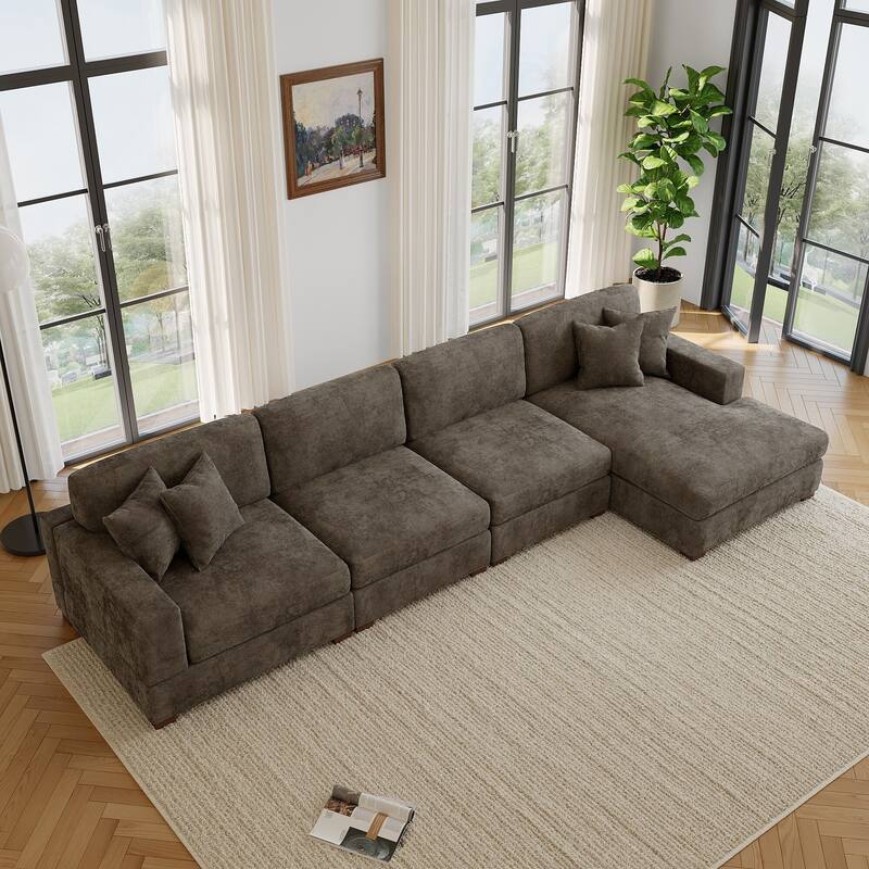 Oversized Modern Chenille L-shape Modular Sectional Sofa with Chaise