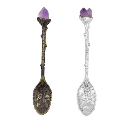 2pcs Hand Carved Natural Amethyst Gemstone Decorative Set in