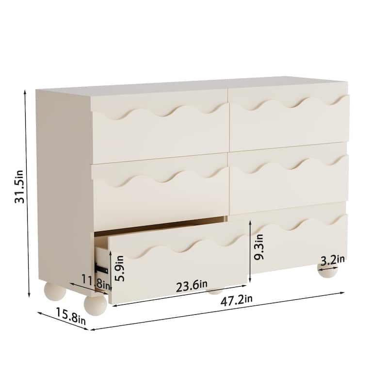 Wave Front 6 Drawers Dresser Handle-Free Modern Storage Cabinet