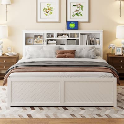 King Size Wood Platform Bed with Storage