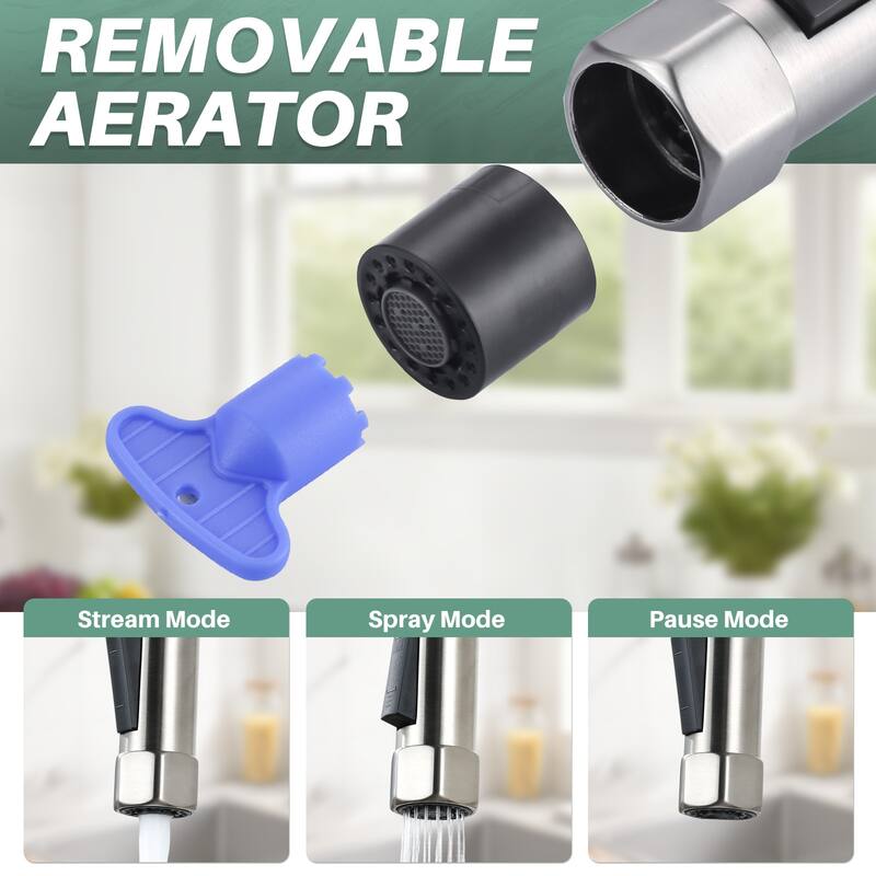 WOWOW Double Handle Pull Down Kitchen Faucet