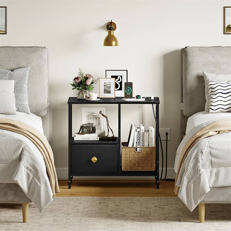 End Table with Charging Station - 13.78"D x 23.62"W x 22.4"H