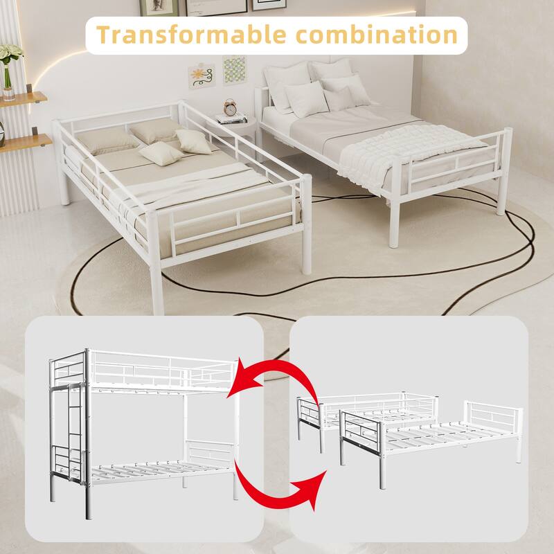 GDFStudio - Twin Over Twin Metal Convertible Bunk Bed Frame