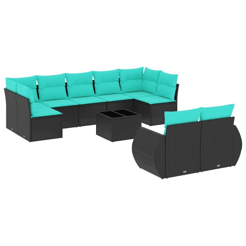 vidaXL 9 Piece Patio Sofa Set with Cushions Black Poly Rattan