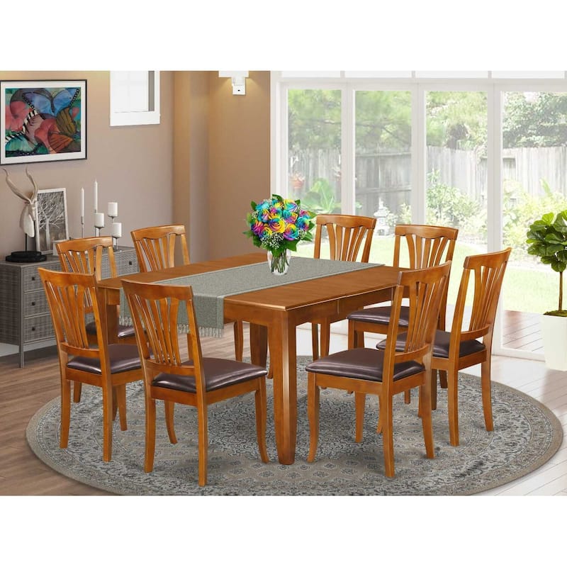 HomeStock 9-Piece Square Saddle Brown Finish Solid Wood Top Dining Table with 8-Chairs