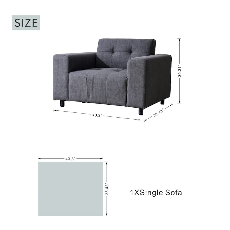 Modern Aluminum Grey Upholstered Single Sofa with Armrest
