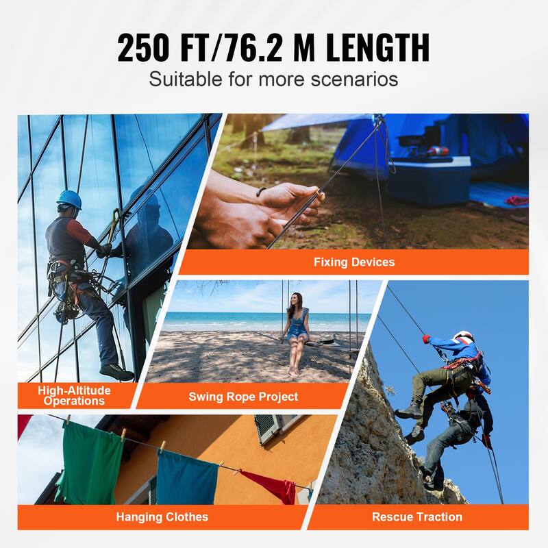 Braided Nylon Cord, 3/16 inch by 250 feet, 32-Strand Design, 720 LBS Tensile Strength, Multi-Purpose Black Rope - 250 ft