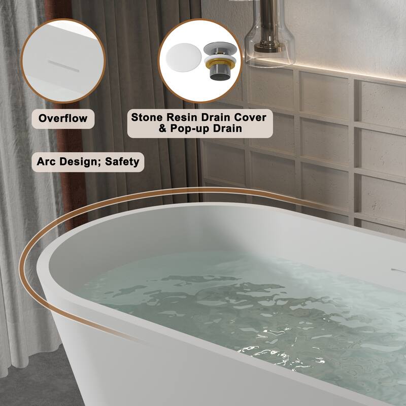 CASAINC Resin Stone Solid Surface Soaking Stand Alone Bathtub Freestanding Bathtub in Matte White