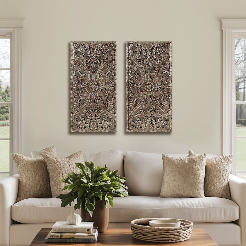 Madison Park Botanical Distressed Carved Wood Wall Decor (Set of 2)