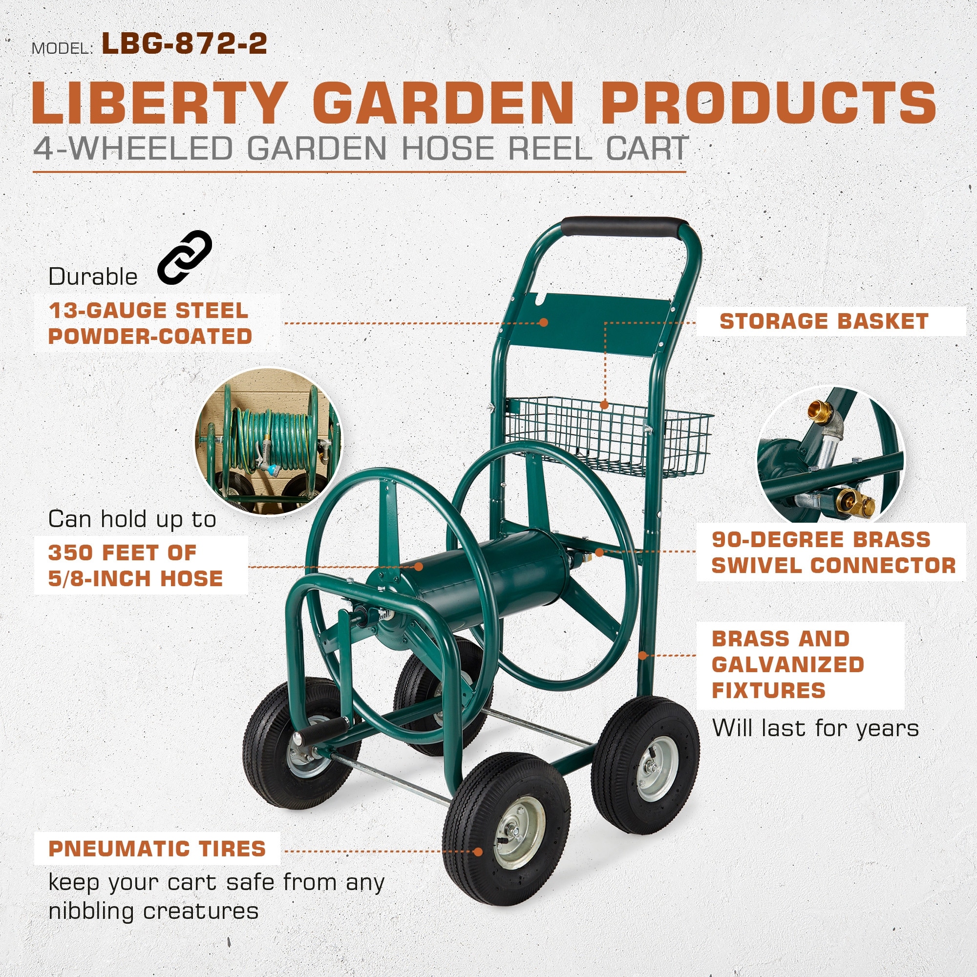 Liberty Garden Products LBG-872-2 4 Wheel Hose Reel Cart Holds up
