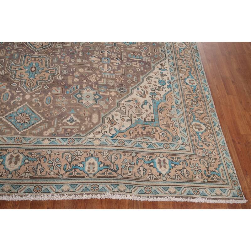 Brown Distressed Tabriz Vintage Persian Area Rug Handmade Wool Carpet - 8'3" x 11'4"