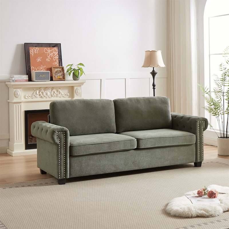 Fabric Convertible Sleeper Sofa Bed with Folding Mattress - Green
