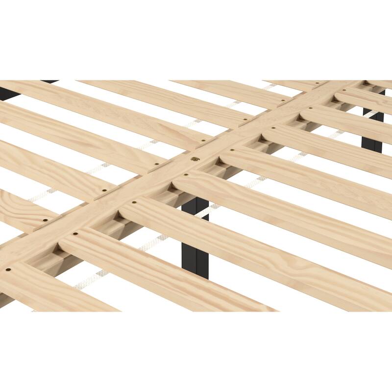 Black Solid Pine Queen Platform Bed with Storage Clearance