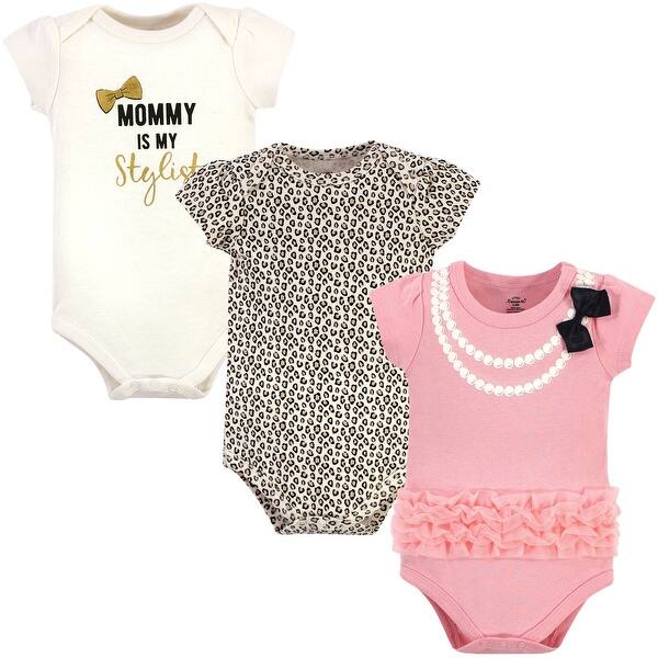 slide 1 of 1, Little Treasure Baby Girl Cotton Bodysuits 3pk, Stylist 0-3 Months - Stylist