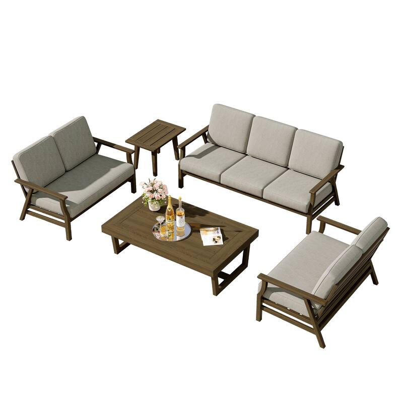Teak Outdoor Seating Set with Daybed & Tables.