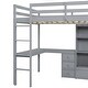 preview thumbnail 20 of 18, Wood High Full Size Loft Bed with Desk,Storage Shelves and Drawers,Built-in Ladder
