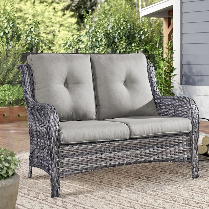 Gymojoy Outdoor Loveseat Wicker Sofa Set Rattan Sofa - Grey/Grey