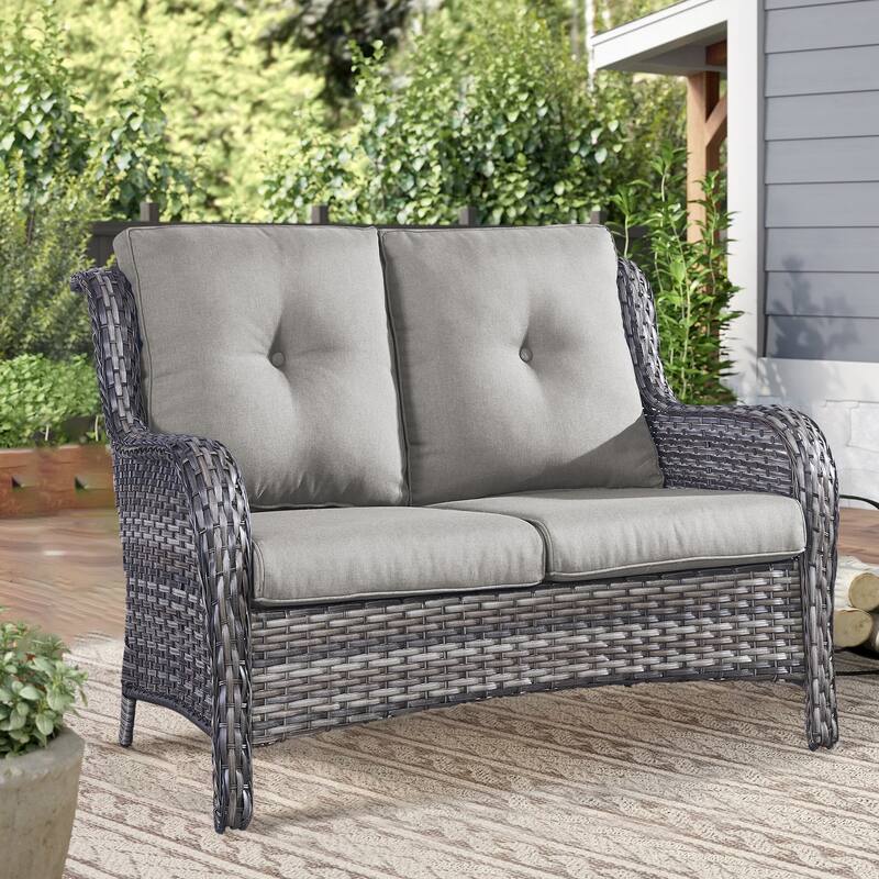 Outdoor Patio Wicker Loveseat Sofa - 2-Seater Rattan Sofa