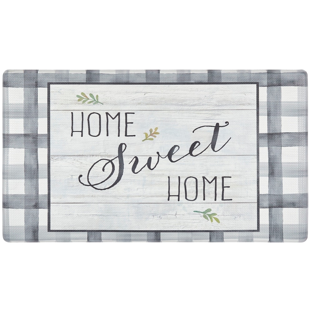 SoHome Cozy Living Home Sweet Home Farmhouse Buffalo Check Border Anti-Fatigue Kitchen Mat, Grey/Green