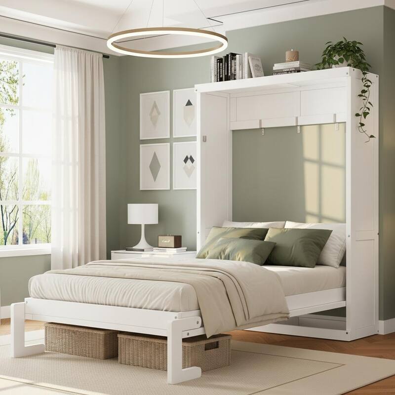 Murphy Bed with Foldable Cabinet Design by Harper&Bright Designs - White - Twin