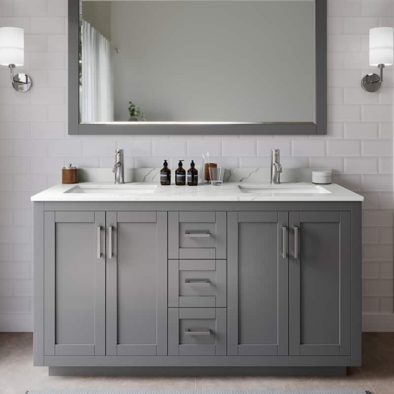 Wyndham Collection WCF292960D-QTZ-UNSMXX Miranda 60" Free Standing - Dark Gray / Giotto Quartz Top / Brushed Nickel