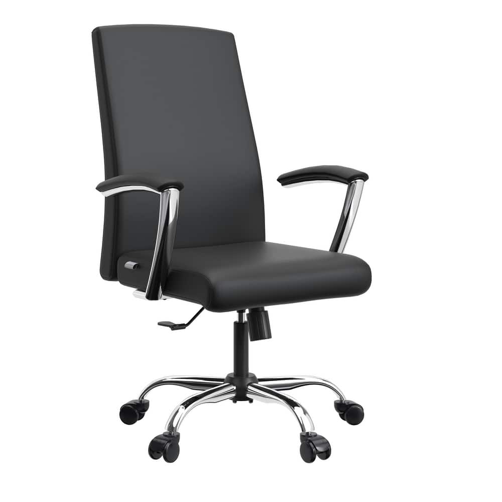 Evander Series Ergonomic Leather Office Chair with Aluminum Frame, Foam Cushion, Fixed Armrests, 360° Swivel and Quick Assembly