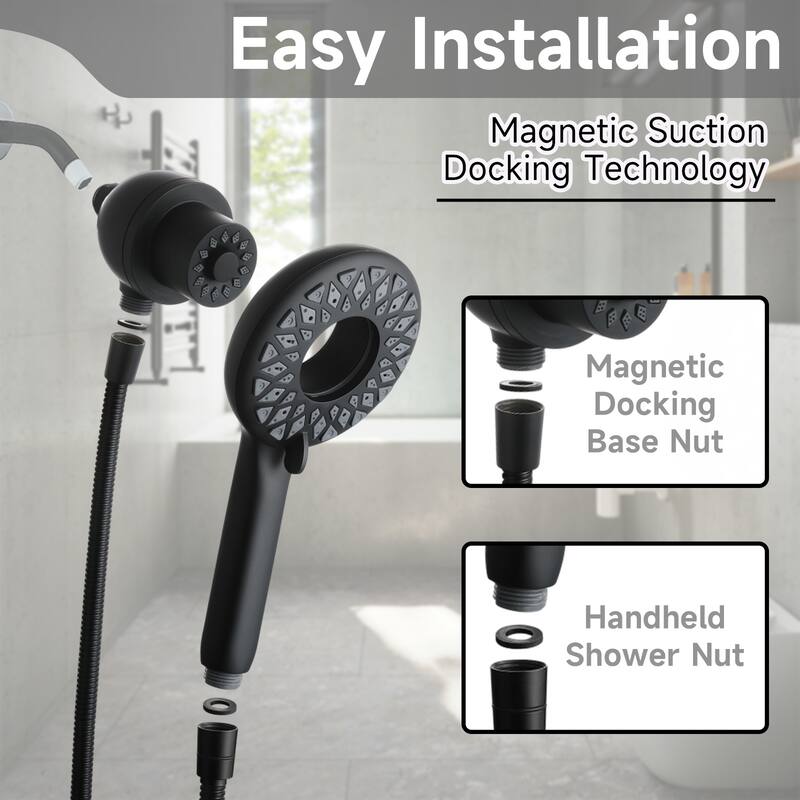 High Pressure Shower Heads 6 Spray Mode, Magnetic Shower Head for Bathroom, Matte Black Handheld Shower