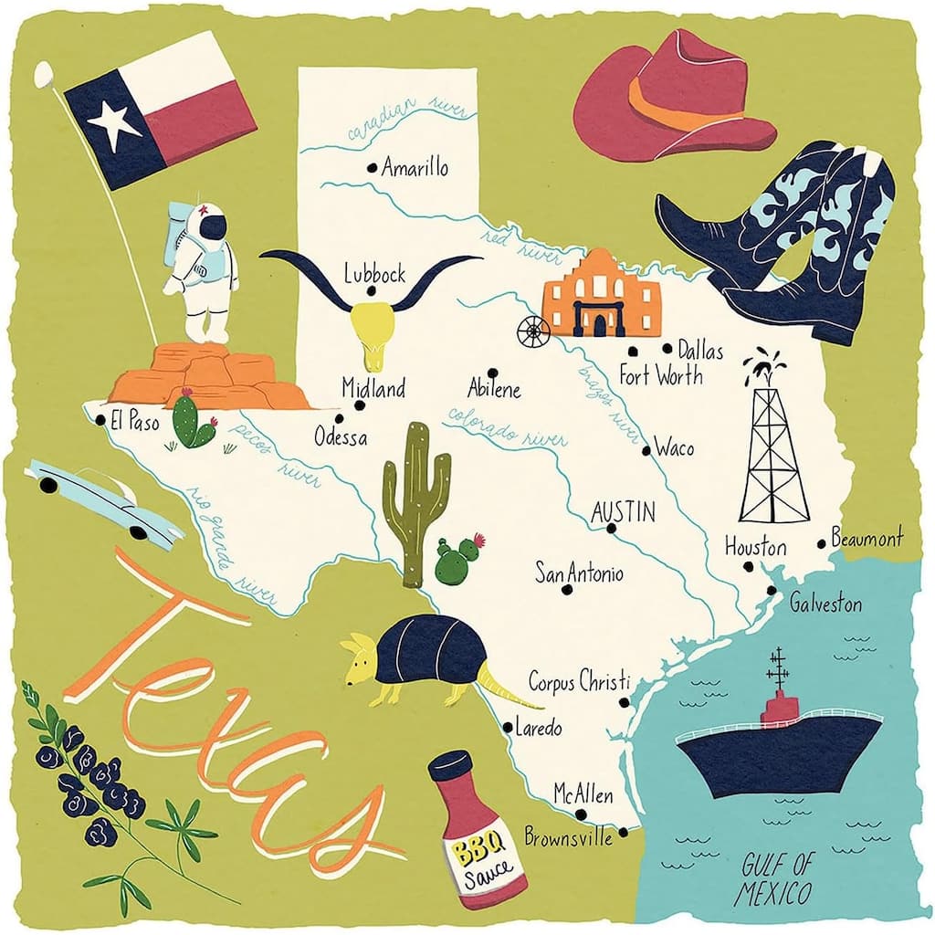Texas Home 4-Pack Absorbent Stone Coasters with Protective Cork Backing 4" Square Made in The USA Artistic Easily Wipes Clean