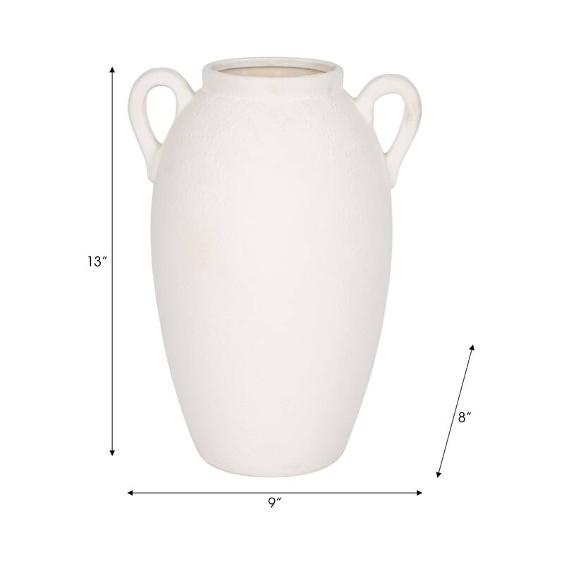 Neutral Ceramic Textured Amphora Jug with Handles Vase - White