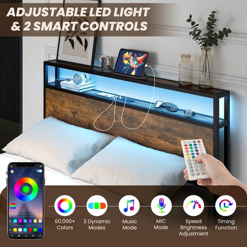 Gymax Full/Queen Industrial Platform Bed Frame with Storage Drawers &
