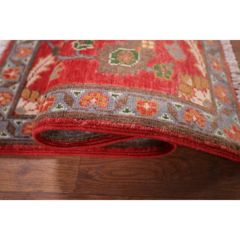 Hand Knotted Oriental 100% Wool Carpet Traditional Floral Red Kazak Area Rug - 3' 1'' X 2' 1''