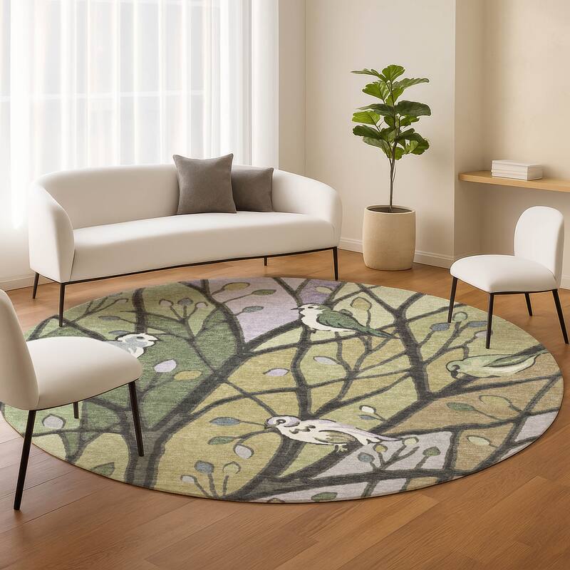 Machine Washable Indoor/ Outdoor Bird Mosaic Chantille Rug