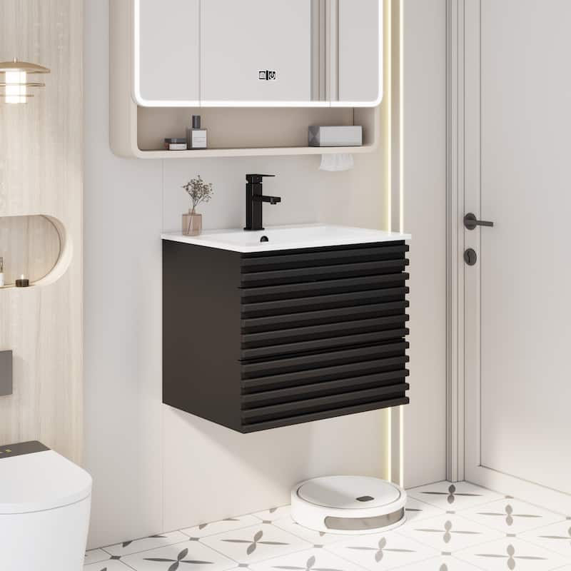 Bathroom Vanity with Drop-In Ceramic Sink Wall-Mounted Storage Cabinet