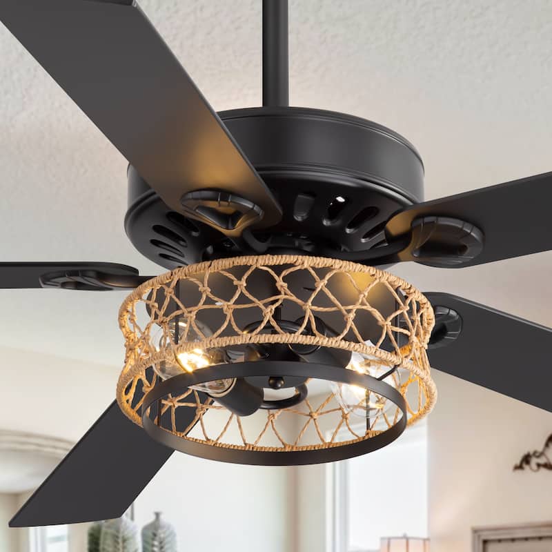52" Reversible 5-Blade Farmhouse Caged Ceiling Fan with Light and Remote - Remote
