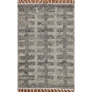 Gray Modern Indian Moroccan Wool Rug Hand-knotted Foyer Carpet - 2'0" x 3'0"