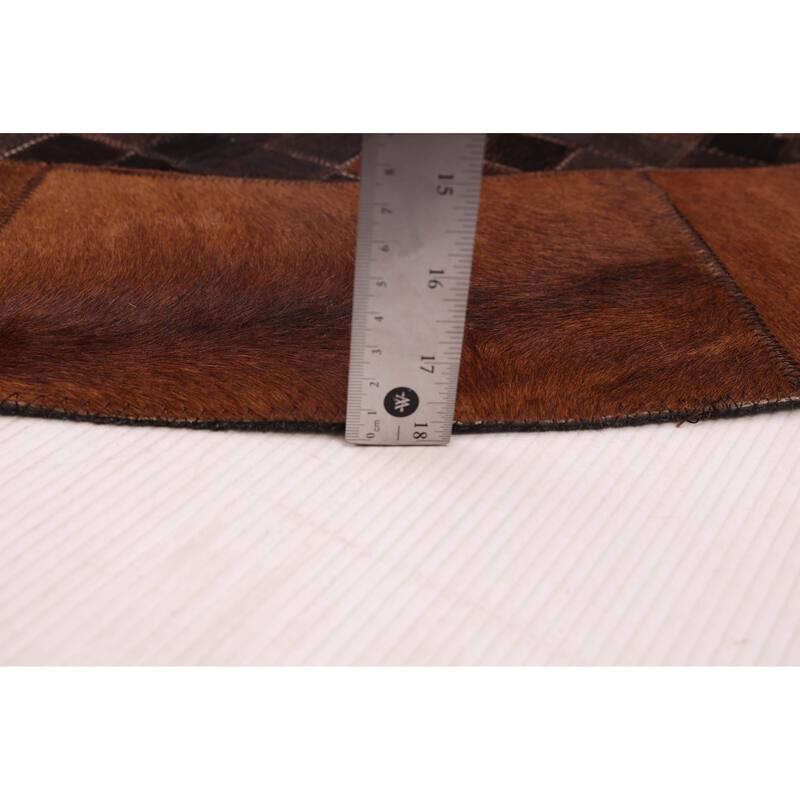 ECARPETGALLERY Handmade Cowhide Patchwork Dark Brown Leather Rug - 7' x 7'