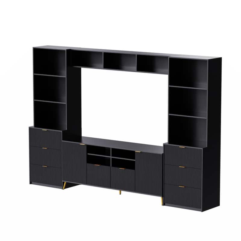 4-Piece Entertainment Wall Unit with 13 shelves,8 Drawers and 2 Cabinets,for TVs Up to 70"
