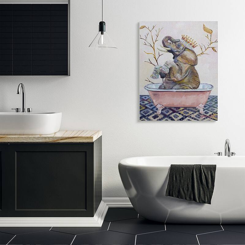 Stupell Regal Safari Elephant with Pink Bath Tub Canvas Wall Art Design By Karen Weber Fine Art