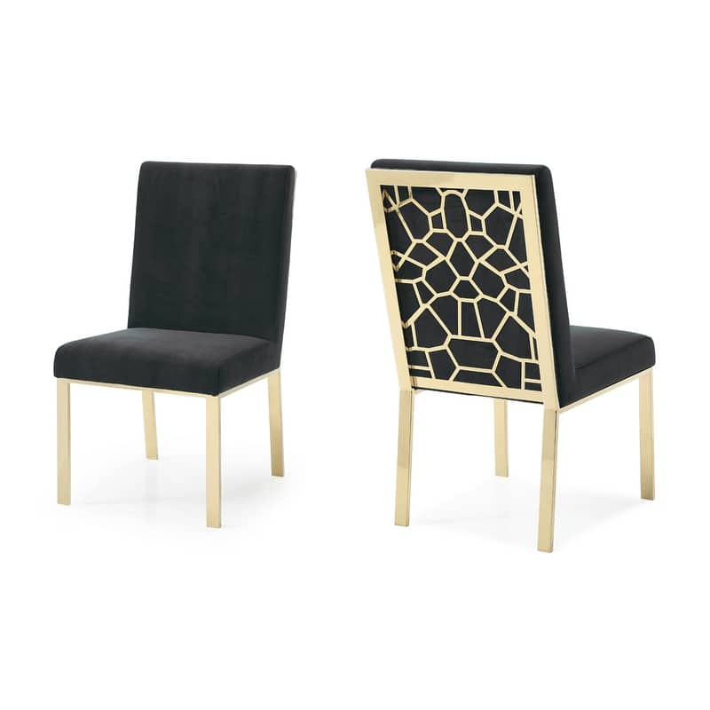 Modrest Reba Modern Black Velvet & Gold Dining Chair (Set of 2)
