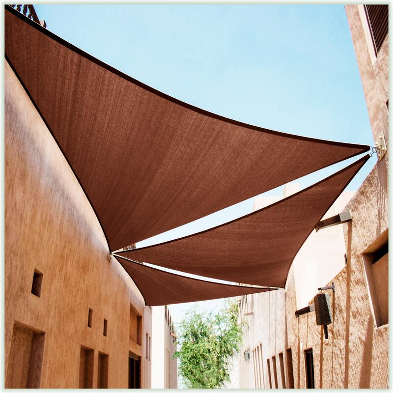 ColourTreeUSA Right Triangle Sun Shade Sail HDPE Mesh Fabric Screen Canopy UV Block 190 GSM - 18' x 18' x 25.5' - Brown
