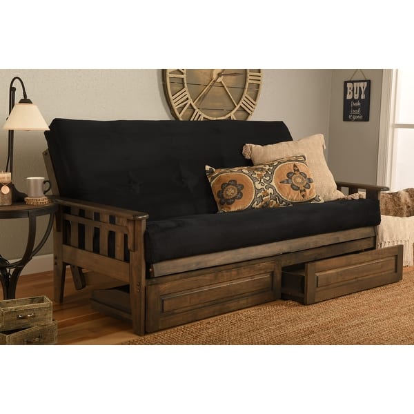 slide 2 of 29, Somette Tucson Rustic Walnut Full-size Futon Set with Storage Drawers Suede Black