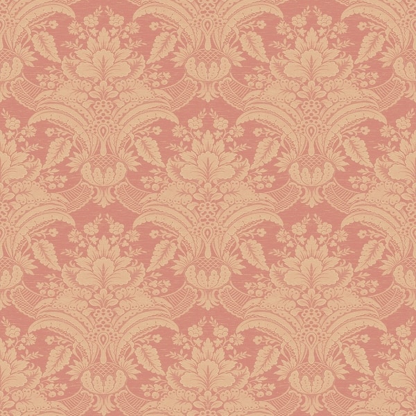 slide 2 of 8, Seabrook Designs Freida Floral Damask Unpasted Wallpaper 27 in. W x 27 ft. L - Metallic Coral Pink