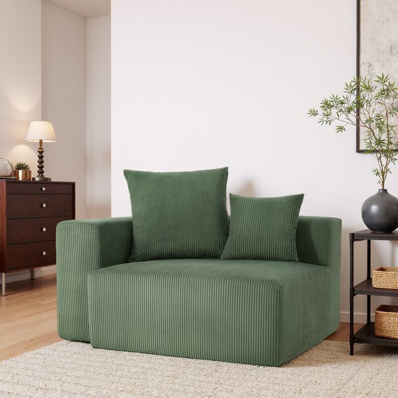 51"W Oversized Modular No Assembly Corduroy Accent Corner Chair - Left Facing - Green