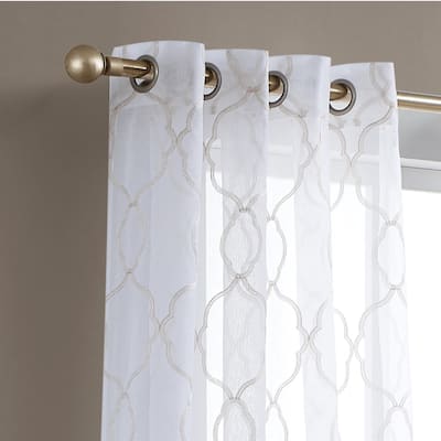 HomeRoots 84” Charcoal Trellis Pattern Embroidered Window Curtain Panel - 84" x 54"
