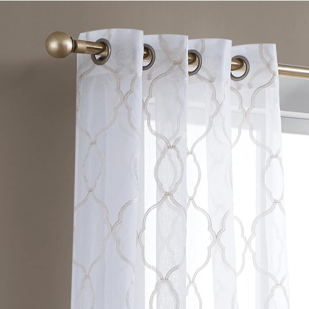 HomeRoots 84” Charcoal Trellis Pattern Embroidered Window Curtain Panel - 84" x 54"