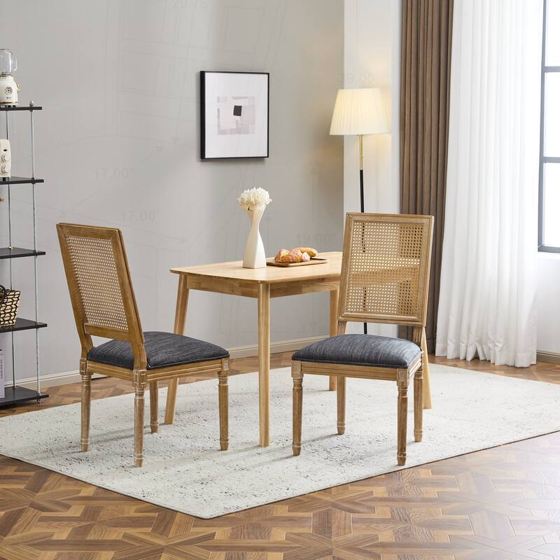 Exquisite French Country Dining Chairs with Stylish Cane Backrest and Comfy Upholstered Seats